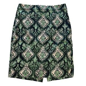 J. Crew Paisely Pencil Skirt Cotton Straight Mini Women’s Size 4 Blue Green